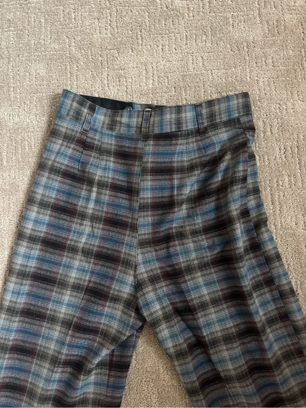 Free People Plaid Trousers in Blue, Gray and Brown Tones
